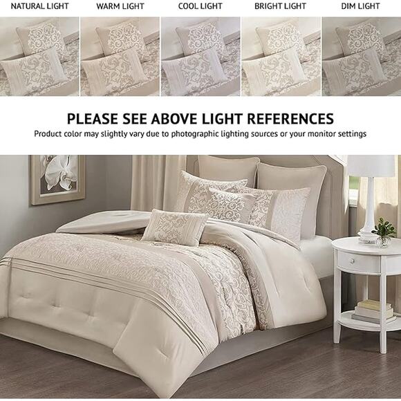 510 Design Luxe Quilted Comforter Set, Ramsey Damask Neutral, Queen (Open Box) - Picture 3 of 7